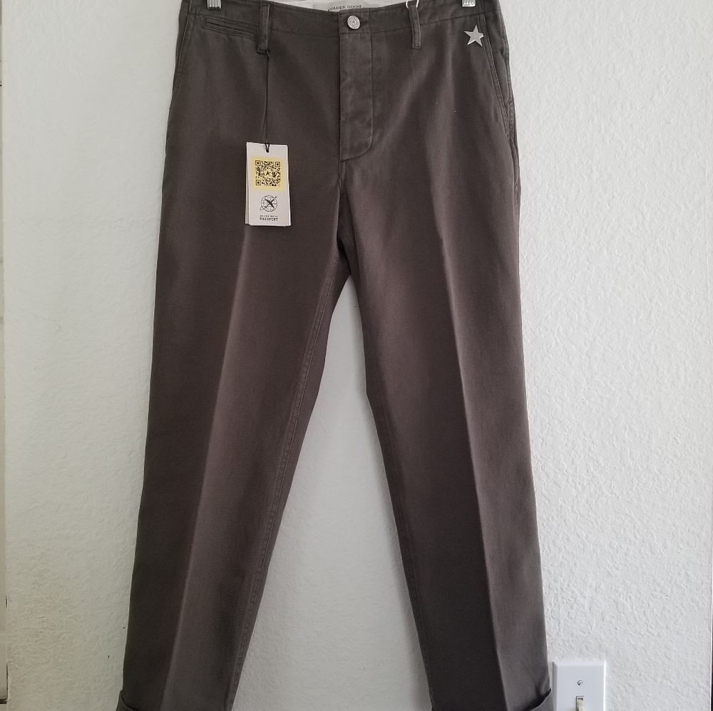 Golden Goose Cropped Chino Pants Size IT 44 Olive Green Brown - Picture 4 of 11